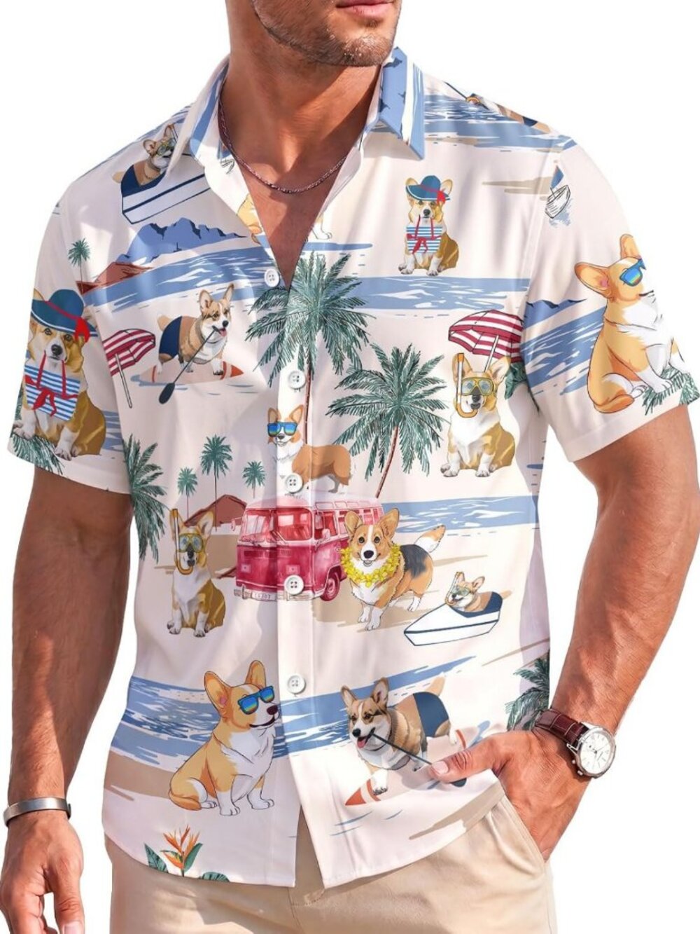 Aloha Dog Hawaiian Shirt for Men & Women, Casual Summer Short Sleeve Button-Up